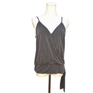 Allison Joy Charcoal Gray V Neck Spaghetti Strap Faux Wrap Side Tie Cami Small